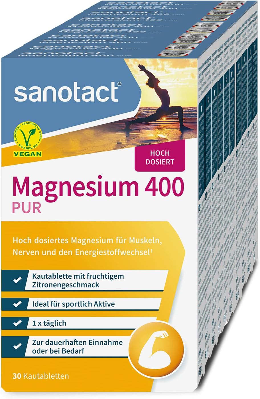 Magnesium 400 mg – sanotact Magnesium 400 (10 x 30 chewable tablets), high dose magnesium for muscles and nerves, 400 mg magnesium with immediate effect, 100% vegan, magnesium carbonate and magnesium oxide
