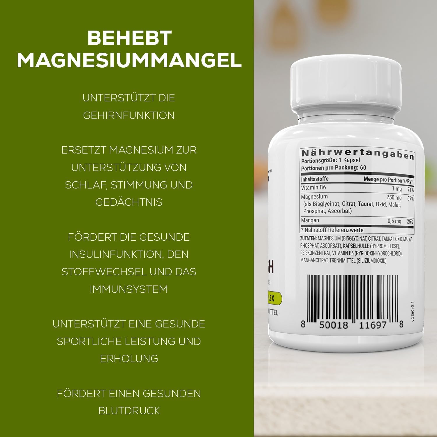 Schlaf-Magnesium mit Melatonin – Natürlich einschlafen & durchschlafen – BiOptimizers Magnesium Breakthrough 3.0 | Magnesium Types: Chelate, Citrate, Bisglycinate, Malate, Aspartate, Taurate | 60 Capsules – Bild 5