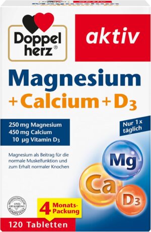 Magnesium 600 mg – Doppelherz Magnesium + Calcium + D3 - Magnesium as a Contribution to Muscle Function and to Maintain Normal Bones - 120 Tablets