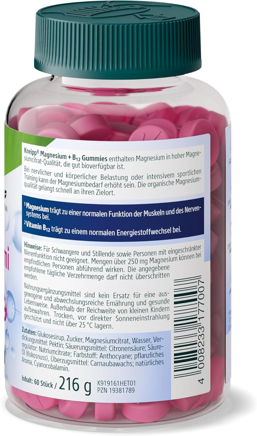 Magnesium 600 mg – Kneipp Magnesium + B12 Gummies - Citrate Quality - For Muscles, Energy and Nerves - Vegan - Pack of 60 – Bild 3