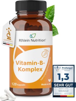Magnesium Komplex mit B6 & Zink โ Rhein Nutrition Vitamin B Complex High Dose - Vitamin B12 High Dose - B2 B6 B12-120 Capsules - 4 Months Supply - Vegan Without Additives Made in Germany