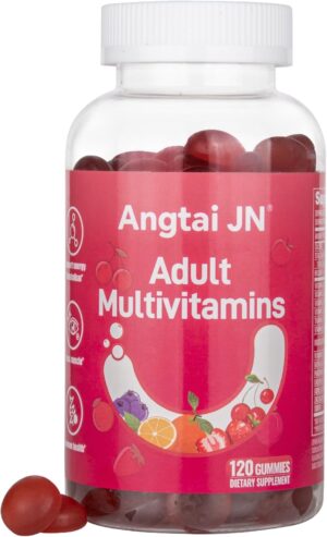 Magnesium Komplex mit B6 & Zink – Multivitamin Gummy, 120 Gummy Bears with Vitamins A, B6, C, D, E, Biotin, Zinc, Gummies for Women and Men with Vitamins and Minerals, Vegan, Gluten Free, Non-GMO, Mixed Berry Flavour, 2 Months Angtai