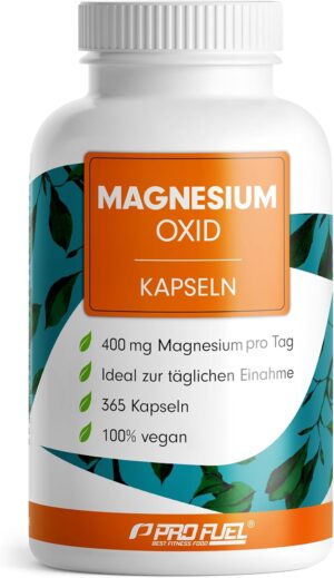 Magnesium 400 mg – Magnesium Capsules 365 x 668 mg Magnesium Oxide, 400 mg Magnesium per Capsule, Very High Magnesium Content (60%), Laboratory Tested with Certificate, 100% Vegan, Supply for a Full Year