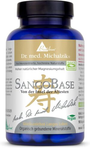 Magnesium 600 mg – SangoBase Capsules from Okinawa Dr. Michalzik - 90 Capsules - 3g Sango Sea Coral Powder Contains Calcium [600 mg] Magnesium [300 mg] Zinc [2 mg] - No Additives - From Biotikon®