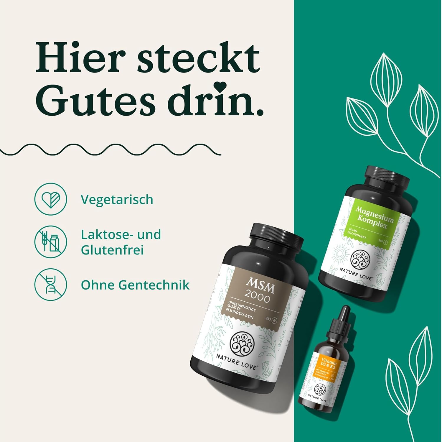 Magnesium Komplex mit B6 & Zink – NATURE LOVE® Bone & Mobility Set - Magnesium Complex, Vitamin D3+K2 and MSM Tablets with Vitamin C - Ideal for Your Bones & Mobility - High Dose – Bild 4