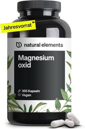 Magnesium 600 mg – Magnesium – 365 capsules – 665mg, with 400mg elementary magnesium per capsule – Laboratory tested, high dose, vegan and made in Germany