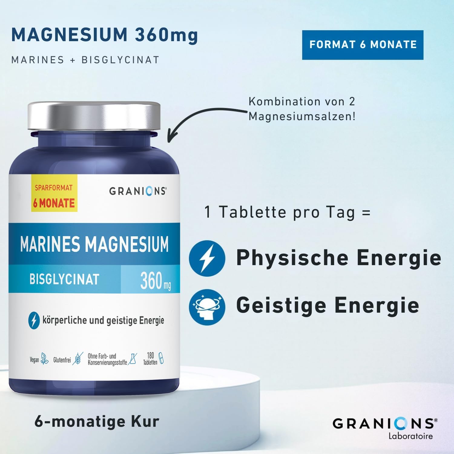 Magnesium Komplex mit B6 & Zink – Magnesium Complex 360 mg - 180 Tablets - 6 Month Supply Bisglycinate & Vitamin B6 - High Dose Magnesium for Muscles - Vitamin B Complex - Anti-Stress GRANIONS – Bild 3