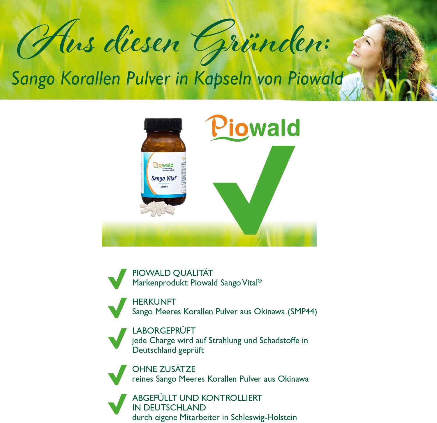 Magnesium 600 mg – Piowald Sango Vital - Sango Sea Coral - 220 Vegi Capsules with Calcium and Magnesium – Bild 2