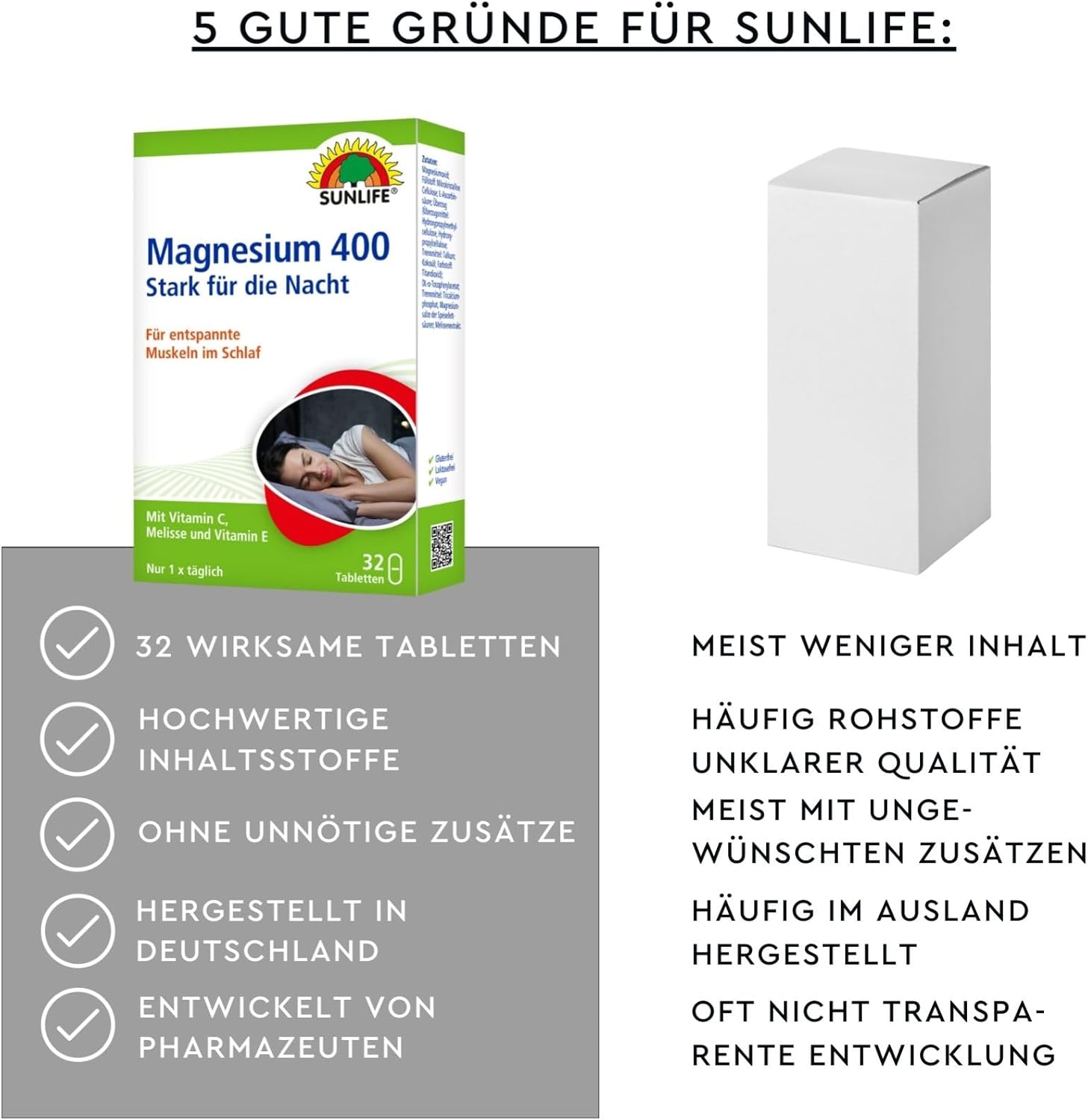 Magnesium 400 mg – SUNLIFE Magnesium 400 Strong for the Night - 1 x 32 Pieces - Magnesium Tablets with Vitamin C, Melissa & Vitamin E - Magnesium 400 mg for Nerves & Muscles - Magnesium High Dose for Sleep – Bild 6