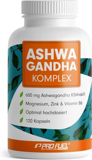 Magnesium 600 mg – Ashwagandha Capsules High Dose 120x - 600 mg Ashwagandha KSM-66 per Day - Complex with Ashwagandha Root Extract, Magnesium, Zinc, Vitamin B6 and Piperine - Laboratory Tested with Certificate - 100%