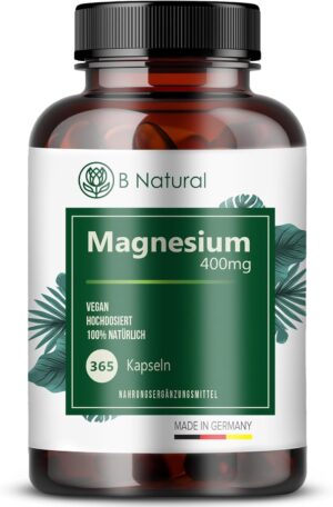 Magnesium 400 mg โ Magnesium 400 mg High Dose - 365 Vegan Capsules (Annual Supply) - Made of 667 mg Magnesium Oxide - No Additives, No Magnesium Stearate - Laboratory Tested - Made in Germany