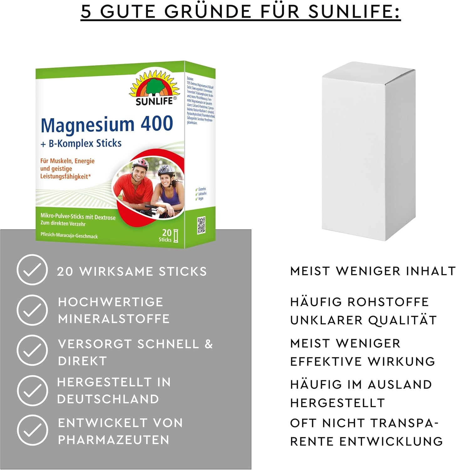 Magnesium Komplex mit B6 & Zink – SUNLIFE Magnesium 400 + B Complex Sticks - 1 x 20 Powder Sticks - Peach Passion Fruit Flavour - Magnesium for Muscles, Nerves & Energy - Magnesium Direct Sticks - Magnesium Powder Vegan – Bild 7