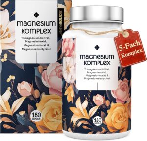 Magnesium 400 mg – Magnesium Complex, 180 Capsules, 5-fold Complex with Trimagnesium Dicitrate, Magnesium Oxide, Magnesium Malate & Magnesium Bisoglycinate