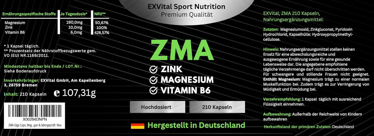 Magnesium Komplex mit B6 & Zink – ZMA Giga Caps, Magnesium, Zinc & Vitamin B6 Complex - 210 Capsules, 190 mg Magnesium per Capsule, Immune System, Electrolytes & Muscle Function, Vegan & Laboratory Tested – Bild 8