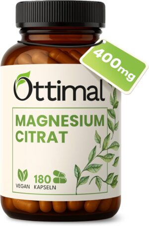 Magnesium 400 mg – (107% NRV / 2 Month) 2400 mg Magnesium Citrate High Dose Capsules, of which 400 mg Elemental Magnesium without Additives - Pack of 180 Vegan Magnesium Capsules - Laboratory Tested in Germany