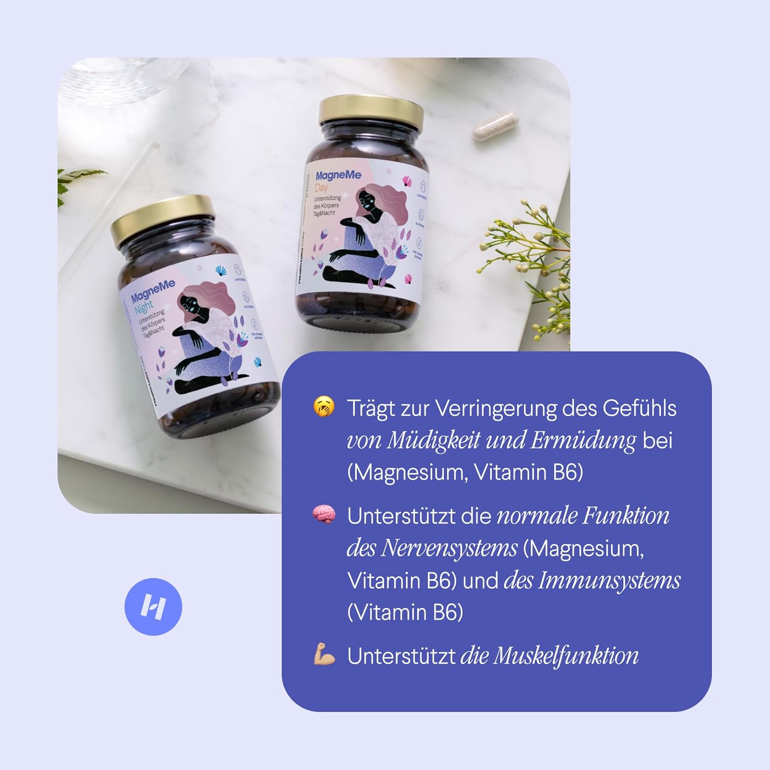 Schlaf-Magnesium mit Melatonin – Natürlich einschlafen & durchschlafen – Health Labs Care MagneMe Day and Night - Magnesium with Vitamin B6-4 Magnesium Forms: Citrate, Bisglycinate, Taurate & Malate - High Dose - Vegan - Laboratory Tested - 120 Capsules – Bild 2
