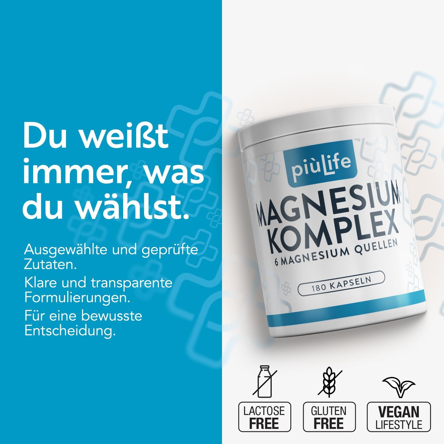 Magnesium Komplex mit B6 & Zink – PiùLife Magnesium Complex High Dose 400 mg - 180 Capsules - 6 Times Magnesium from Organic Compounds: Bisglycinate, Citrate, Pidolatate, Gluconate, Carbonate, Oxide - Vegan, Gluten & Lactose Free – Bild 5