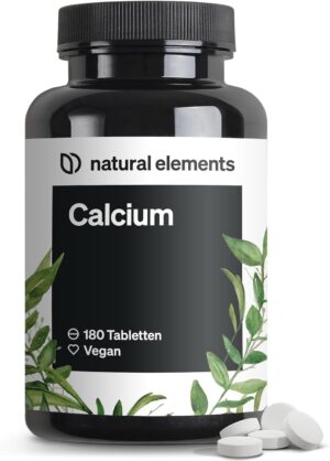 Magnesium 600 mg โ natural elements Calcium Tablets - 800 mg Calcium from Calcium Carbonate per Daily Dose - 180 Tablets for 3 Months - Vegan, High Dose, No Unwanted Additives - Laboratory Tested Quality