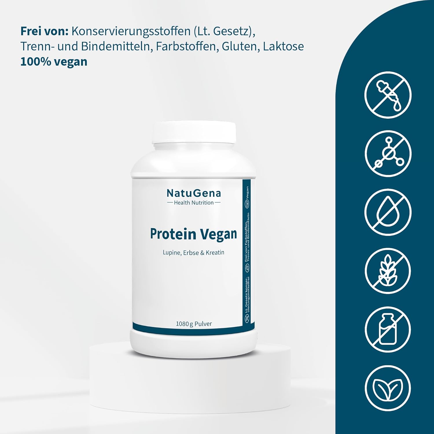 Magnesium Komplex mit B6 & Zink – NatuGena Protein Vegan, Vegetable Protein Powder with Pea & Lupine Protein, Creatine, L-Carnitine, Glycine, Magnesium, Zinc & Vitamin B Complex, 1080 g Powder (24 Day Pack) – Bild 4