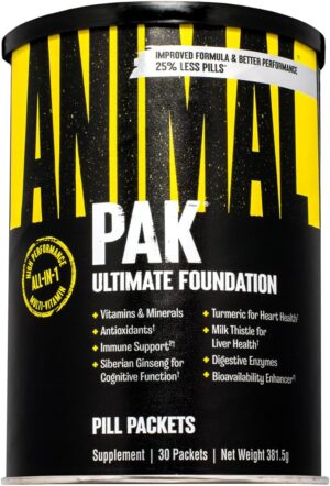Magnesium Komplex mit B6 & Zink – ANIMAL Pak Ultimate Foundation - 12-in-1 Multivitamin Complex with Vitamins, Minerals & Amino Acids - with Vitamin D3 K2 & Magnesium - 30 Packs of 8 Tablets