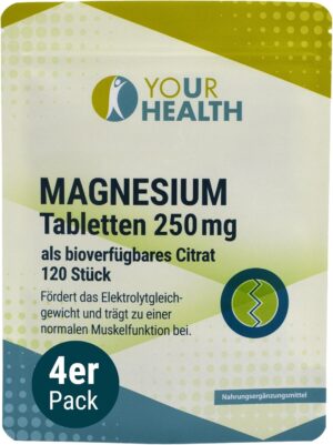 Magnesium 250 mg – Magnesium 250 mg, Bioavailable Citrate, Vegan and Free from Colourants or Preservatives - 480 Tablets (Pack of 4)