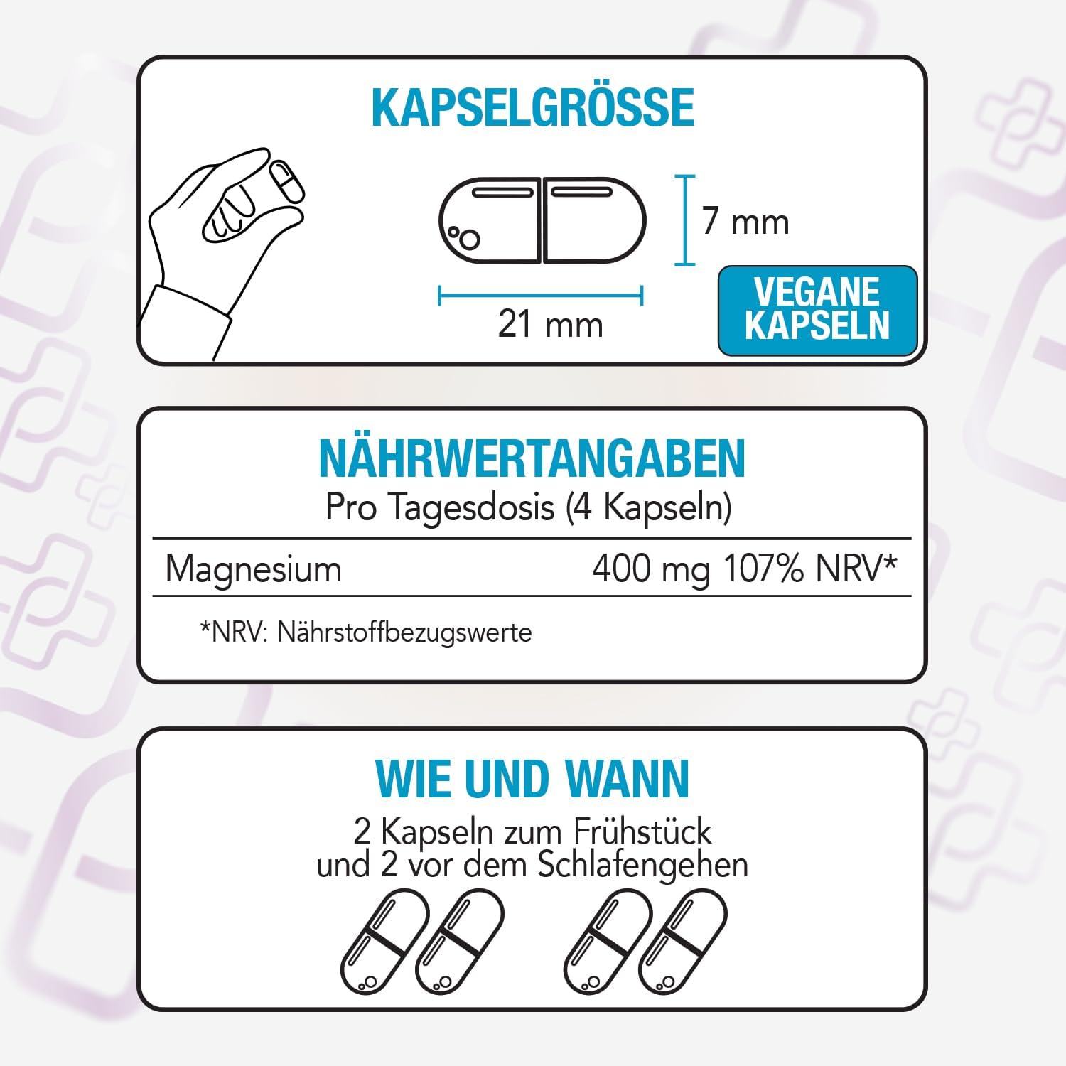 Magnesium Komplex mit B6 & Zink – PiùLife Magnesium Complex High Dose 400 mg - 180 Capsules - 6 Times Magnesium from Organic Compounds: Bisglycinate, Citrate, Pidolatate, Gluconate, Carbonate, Oxide - Vegan, Gluten & Lactose Free – Bild 6