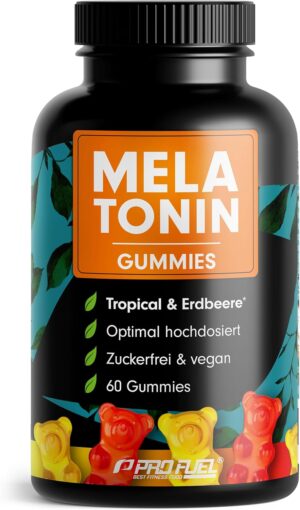 Schlaf-Magnesium mit Melatonin – Natürlich einschlafen & durchschlafen – Melatonin Gummies 60 x with 0.5 mg Bioactive Melatonin - Delicious Fruit Mix Flavour - Optimal High Dose - Gummy Bears - Sugar Free, Laboratory Tested & 100% Vegan - Made in Germany