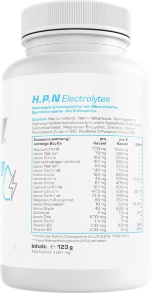 Magnesium Komplex mit B6 & Zink โ H.P.N - Electrolytes | Electrolyte Complex with Sodium, Potassium, Magnesium, Calcium & B Vitamins to Support Electrolyte Balance, Endurance & Training Performance - 150 Capsules