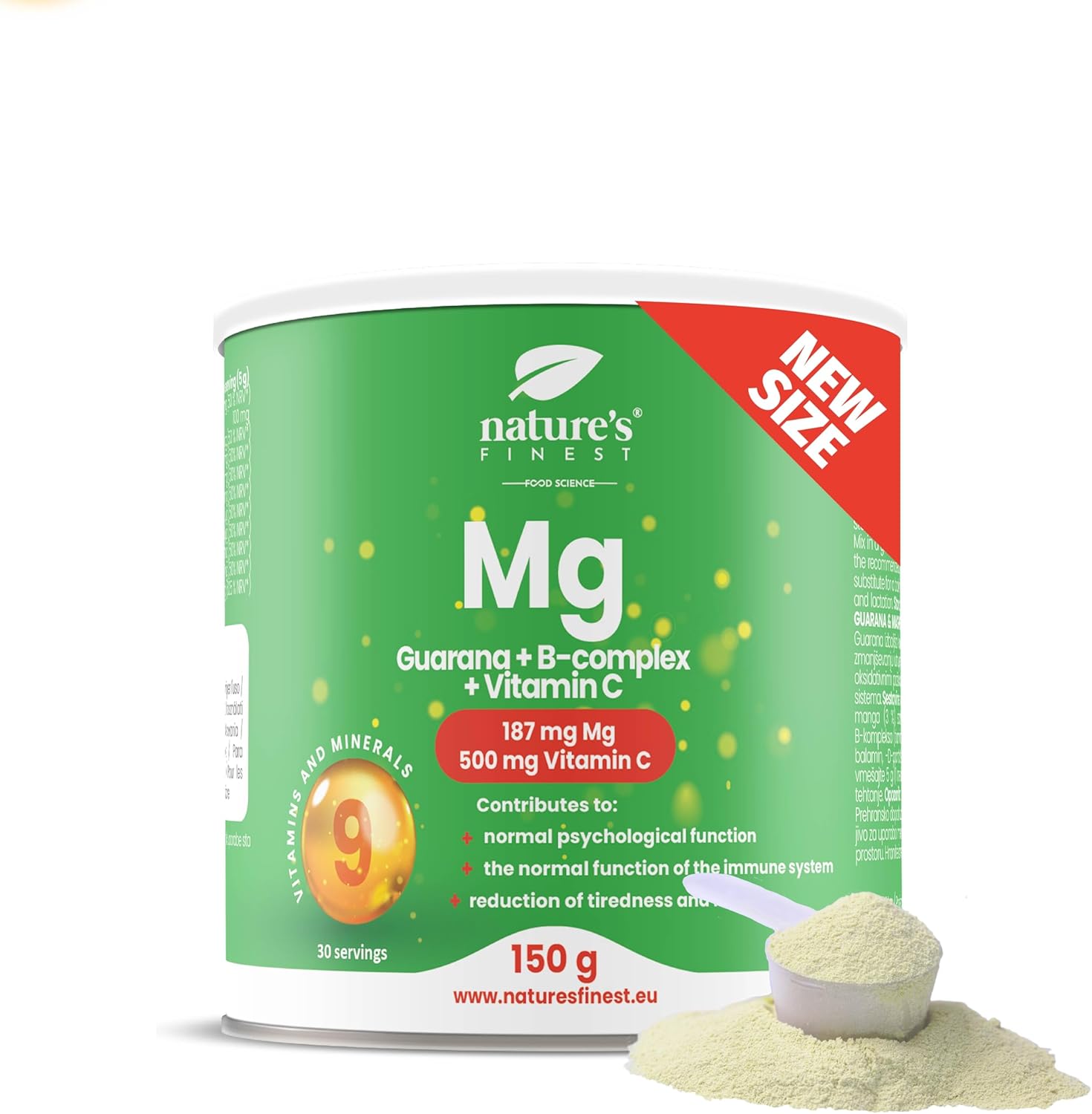 Magnesium Komplex mit B6 & Zink – Nature's Finest Guarana & Magnesium Citrate Complex - With B Vitamins & Vitamin C - For Energy, Concentration & Muscle Function - 30-Day Supply (150g)