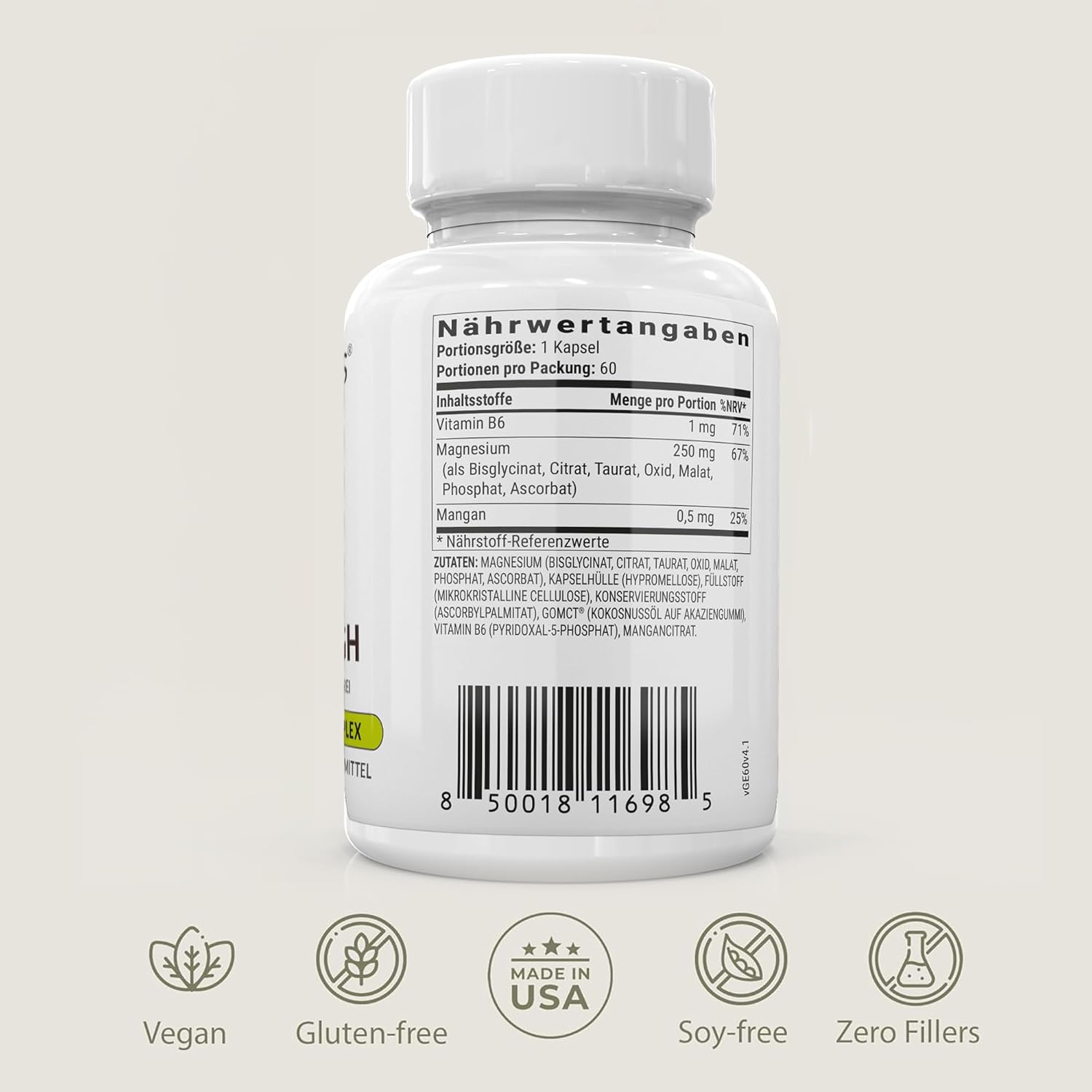 Schlaf-Magnesium mit Melatonin – Natürlich einschlafen & durchschlafen – BiOptimizers Magnesium Breakthrough 4.0 7-in-1 Complex 60 Vegan Capsules - Highly Effective Magnesium Glycinate, Malate, Taurate and Citrate - Magnesium Preparations for Sleep, Against Anxiety – Bild 10