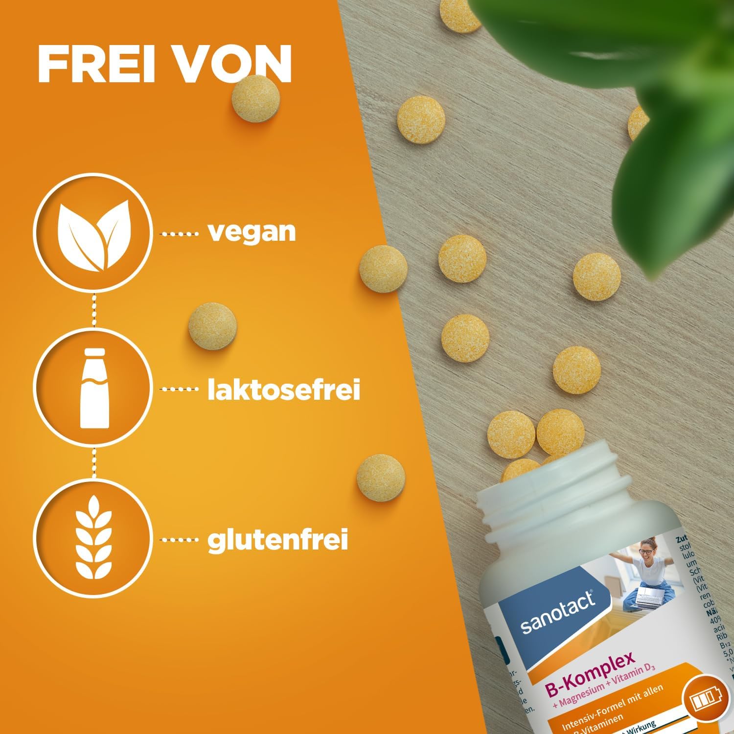 Magnesium Komplex mit B6 & Zink – sanotact B-Complex + Magnesium + Vitamin D3 180 Tablets | High Dose B Vitamins with Depot Effect | 100% Vegan – Bild 5