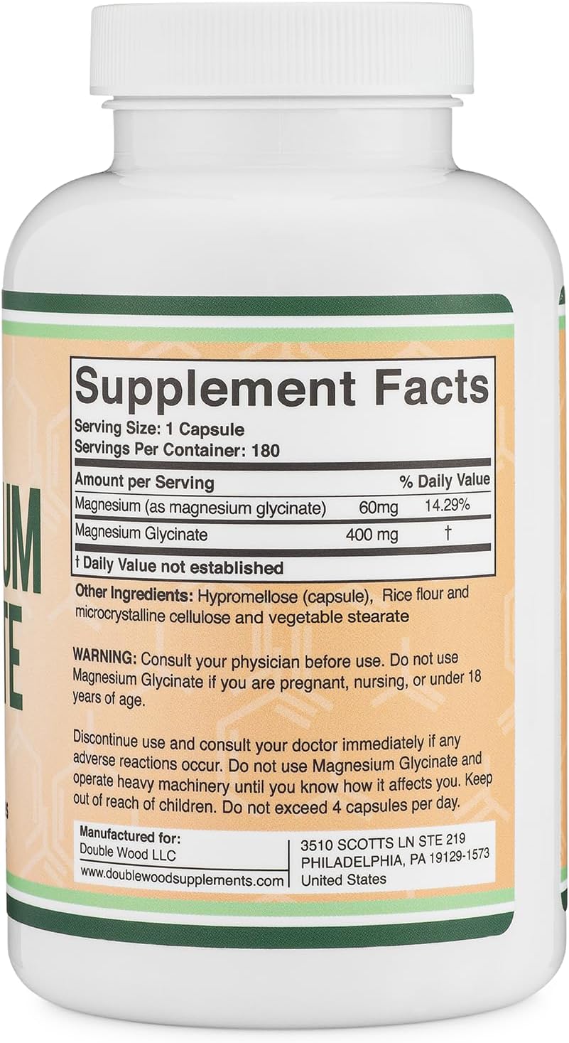 Magnesium 400 mg – Magnesium Glycinate 400 mg, 180 Capsules (Vegan Safe, Manufactured and Third Party Tested in The USA, Gluten Free, Non-GMO) High Absorption Magnesium by Double Wood Supplements – Bild 5