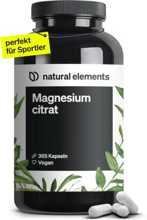 Magnesium 250 mg – Premium magnesium Citrat - 2250 mg of 360 mg of elemental magnesium per day dose - 365 capsules - Laborgeprüft and without additives such as magnesium stearate - Hochdosiert, vegan and made in Germany