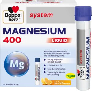 Magnesium 400 mg – Doppelherz System Magnesium 400 Liquid – Magnesium Supports the Normal Function of Muscles and Nervous System – 10 Drinking Bottles