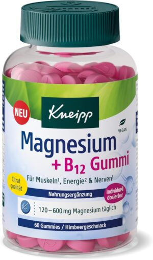 Magnesium 600 mg – Kneipp Magnesium + B12 Gummies - Citrate Quality - For Muscles, Energy and Nerves - Vegan - Pack of 60