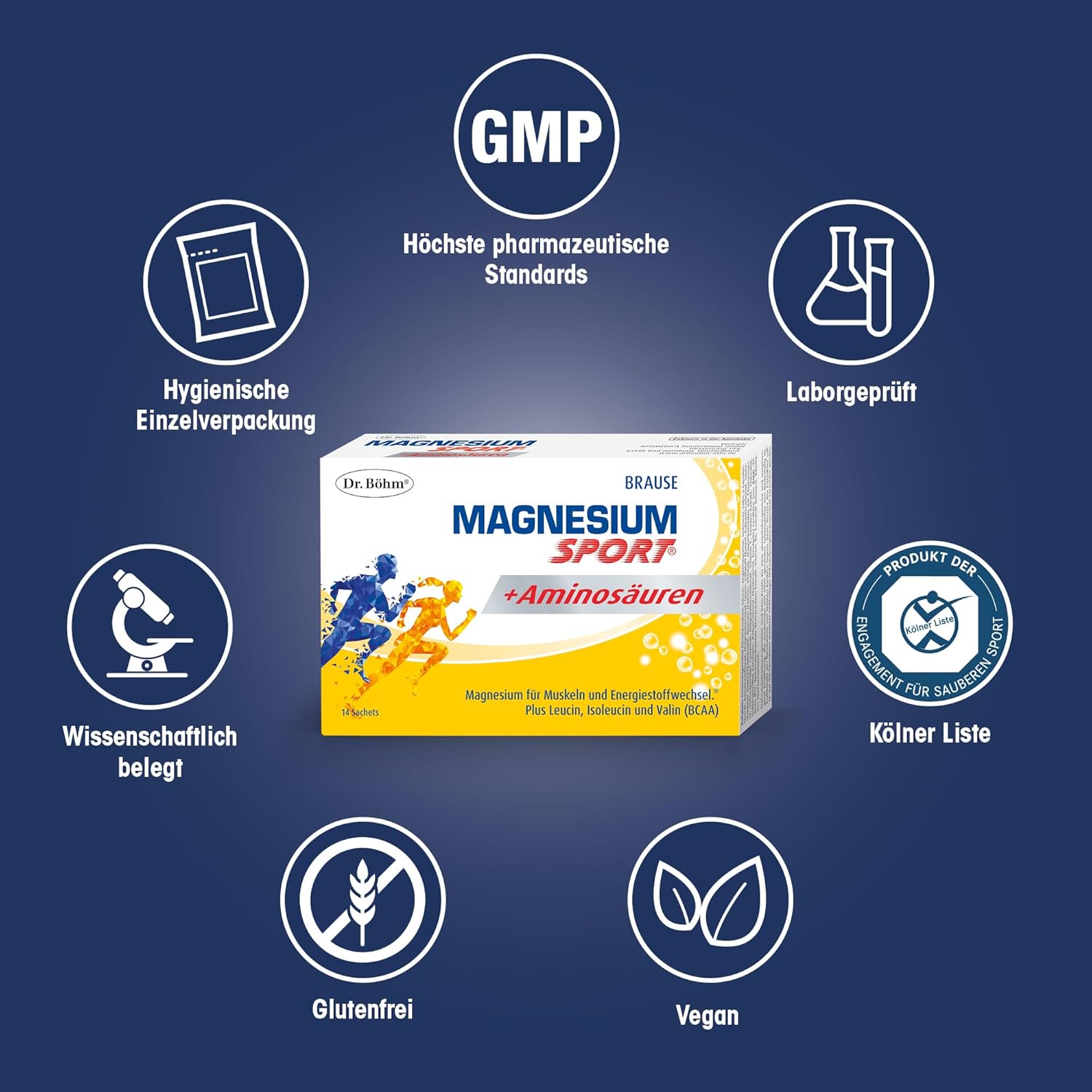 Magnesium Komplex mit B6 & Zink – Dr. Böhm Magnesium Sport + Amino Acids: For Muscle Strength, Endurance & Regeneration After Sport, with BCAA, Magnesium, Potassium & Vitamins, 14 Sachets – Bild 4