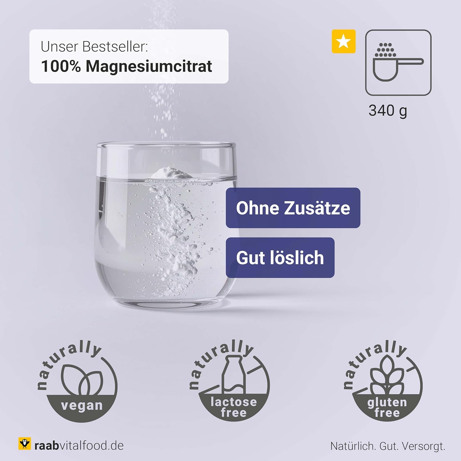 Magnesium Komplex mit B6 & Zink – Raab Vitalfood® Magnesium Citrate Powder (340 g) - 100% Magnesium Citrate without Additives, Good to Dose, Ideal for Athletes - for Muscles, Nerves, Electrolyte Household - Laboratory Tested, Vegan – Bild 2