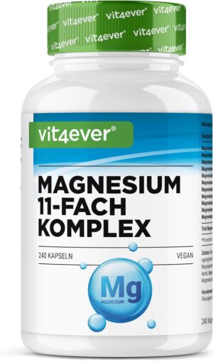 Magnesium 250 mg – Magnesium Complex - 240 Capsules - Made of 11 High-Quality Compounds - 408 mg Elementary Magnesium per Daily Dose - High Dose - Vegan