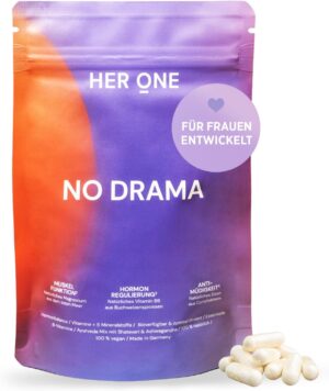 Magnesium Komplex mit B6 & Zink โ HER ONE NO DRAMA Hormones & Balance Ashwagandha Capsules with Magnesium Complex, Iron & B Vitamins Ayurveda Ginseng for Women Female Balance Vegan & Gluten Free 100% Natural 60 Capsules