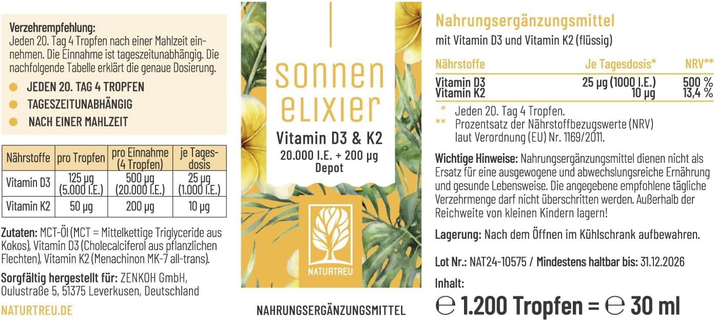Magnesium Komplex mit B6 & Zink – NATURTREU Vitamin D3 K2 Drops High Dose & Vegan - 20,000 IU Vitamin D3 + K2 MK7 200 mcg per Dose (Depot) – Bild 3
