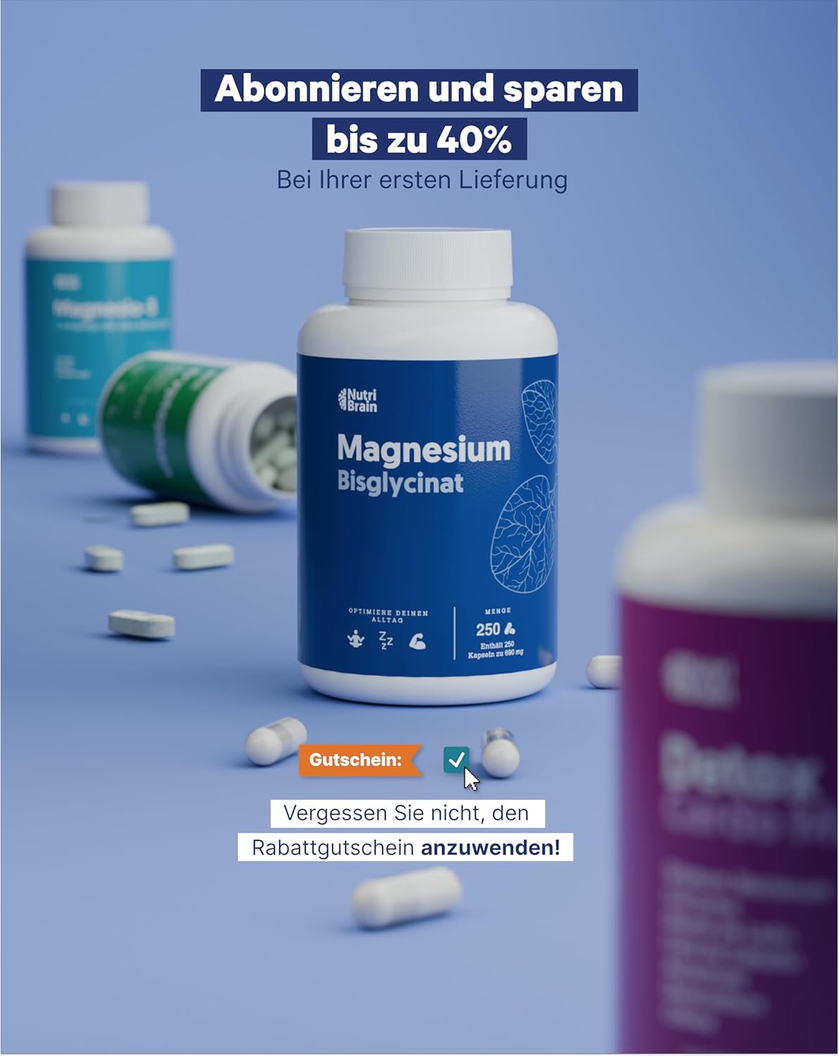 Magnesium 600 mg – Magnesium Bisglycinate 2000 mg - High Dose, 250 Capsules | Premium: Chelated Magnesium with High Bioavailability for Restful Sleep, Energy, Bones and Muscles, Concentration – Bild 7