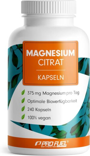 Magnesium 600 mg – Magnesium Citrate Capsules 240 x with 375 mg Magnesium Made of High-Quality Magnesium Citrate - Optimal High Dose & Bioavailable - Laboratory Tested with Certificate - 100% Vegan - Supply for 80 Days