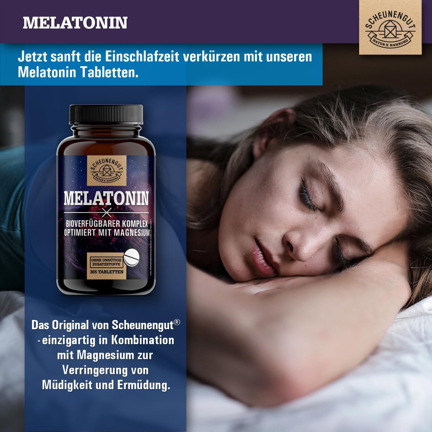 Schlaf-Magnesium mit Melatonin – Natürlich einschlafen & durchschlafen – Melatonin Tablets, 365 Pieces, 0.5 mg per 1/2 Tablet, Important: 0.5 mg Bioactive Melatonin, High Dose, 1/2 Tablet each, Optimal Sleep Complex, Laboratory Tested and Vegan DE SCHEUNENGUT® – Bild 4