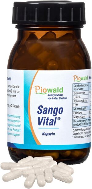 Magnesium 600 mg – Piowald Sango Vital - Sango Sea Coral - 100 Vegi Capsules with Calcium and Magnesium