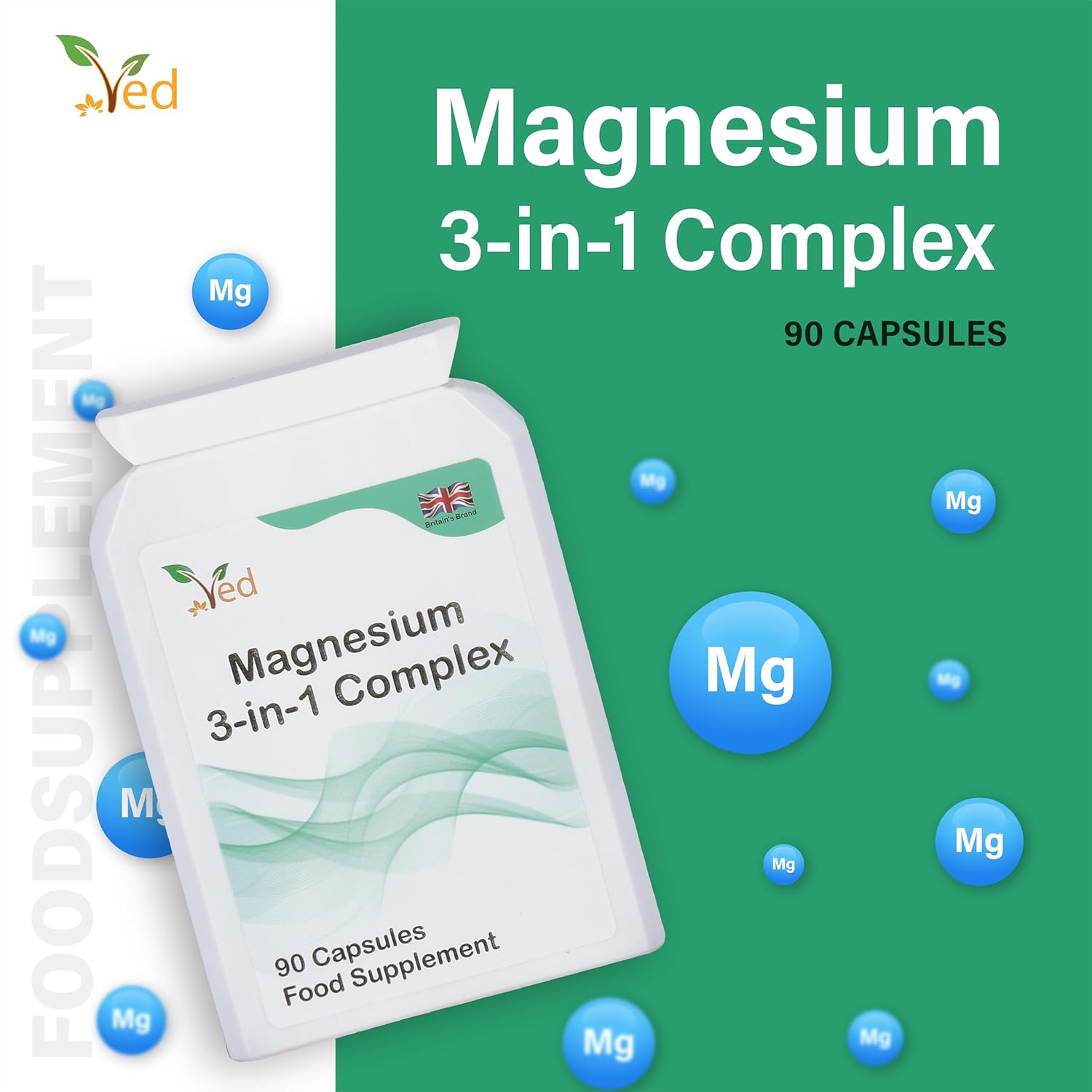 Magnesium Komplex mit B6 & Zink – Ved Magnesium 3-in-1 Complex Magnesium Bisglycinate Supplement 400 mg Oxide and Malate Triple High Absorption 384 mg Elementary 90 Capsules (Supply for 45 Days) – Bild 2