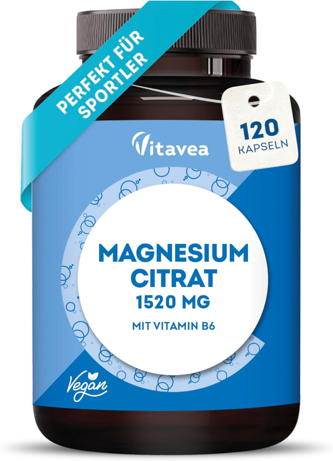Magnesium 600 mg – Magnesium Citrate - 120 Vegan Capsules - 1520 mg Magnesium Citrate per Daily Dose - Perfect for Athletes - Muscle Function, Nerves & Energy - With Vitamin B6 - Laboratory Tested, No Additives