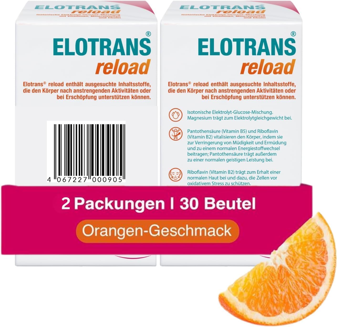 Magnesium Komplex mit B6 & Zink – ELOTRANS reload - isotonische Elektrolyt-Glucose-Mischung - Nahrungsergänzungsmittel mit Magnesium, Kaliumchlorid, Cholin und B-Vitaminen - 2 x 15 Beutel, Doppelpack – Bild 2