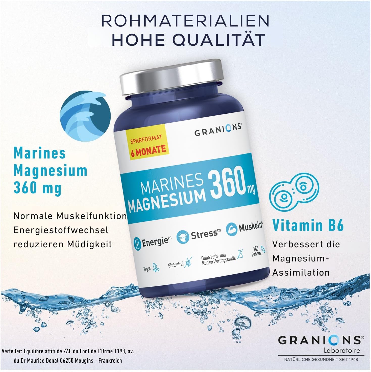 Magnesium Komplex mit B6 & Zink – Magnesium Capsules 360 mg - 6 Months Format - 180 Capsules - Vitamin B6 - Stress, Energy and Muscles - Sea Magnesium and Vitamin B6 - Magnesium B6-180 Tablets – Bild 4