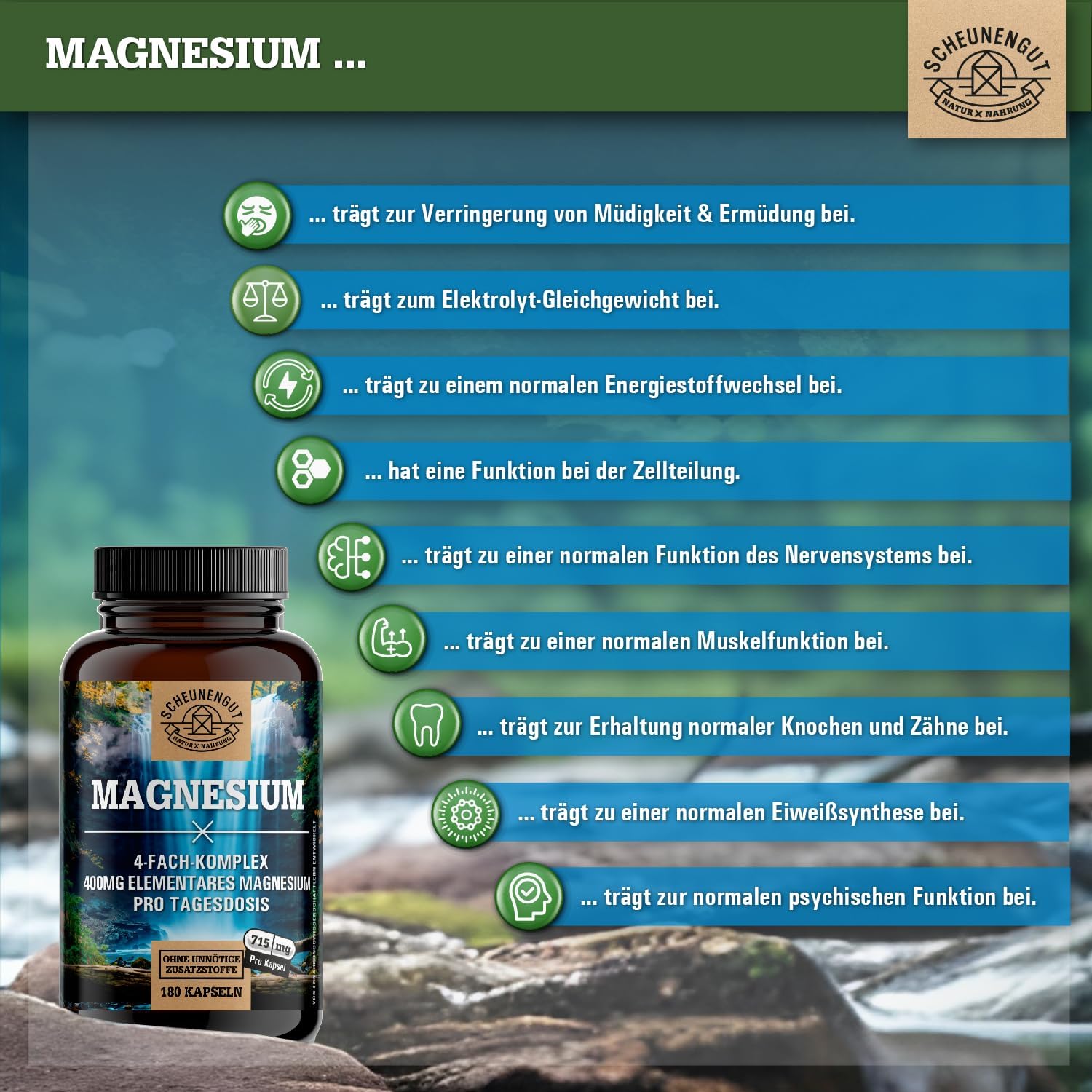 Magnesium 600 mg – Magnesium Complex 1430 mg – Important: Magnesium Bisglycinate as a 4-Way Brand Complex with 1430 mg per Daily Dose (+ 400 mg Element Available) Vegan and Laboratory Tested DE SCHEUNENGUT® – Bild 3