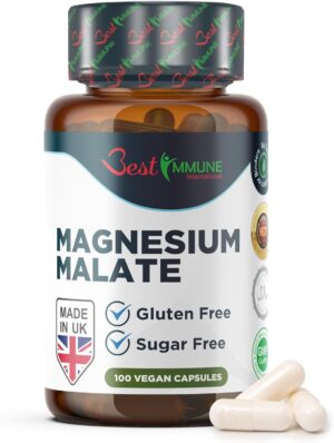 Magnesium 600 mg โ Natural Magnesium Malate 500 mg 100 Vegan Capsules